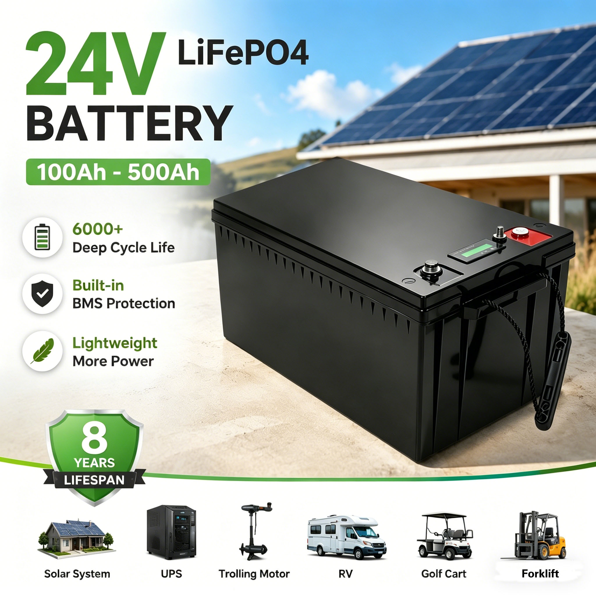 Lifepo4 Battery 24V 100Ah Trolling Motor - Batería Lifepo4 EM 24V 200ah, Recargable,