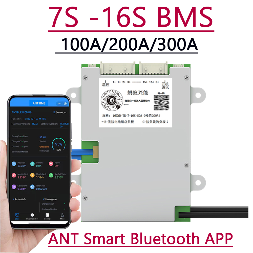 Smart Bms 16S 48V 200A Bluetooth - Placa de Protección Inteligente Bluetooth 7S