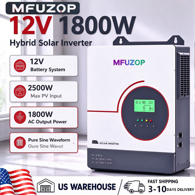 Lifepo4 Battery 12V 100Ah - MFUZOP Inversor solar híbrido de 1800W
