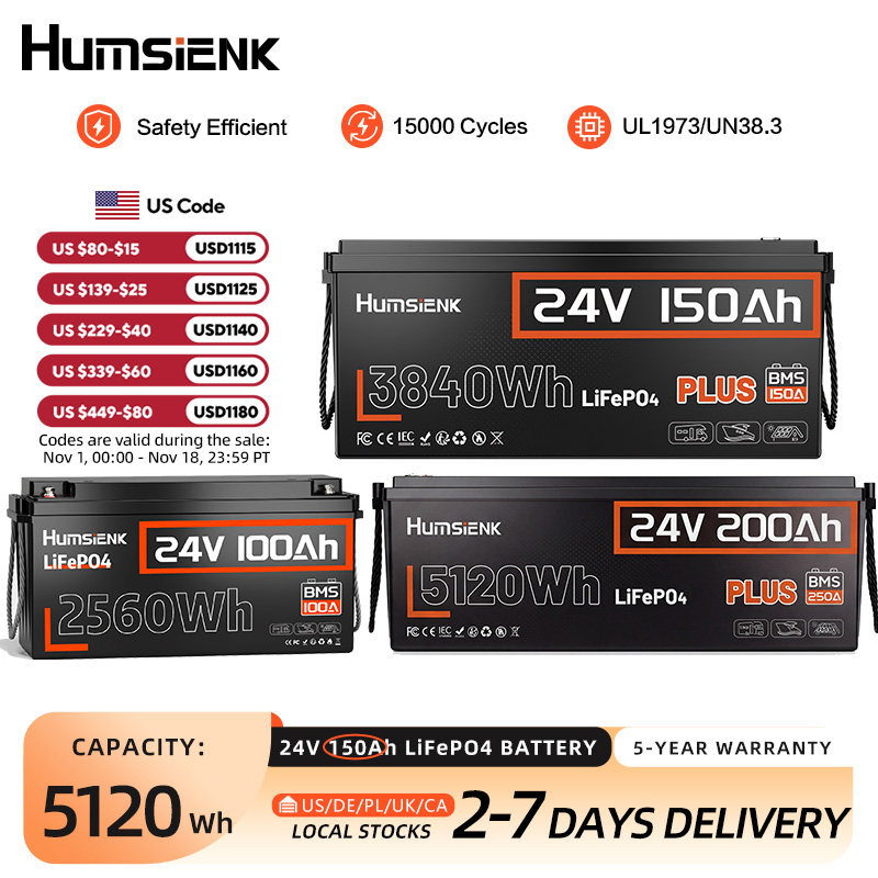 Lifepo4 Battery 24V 200Ah - Batería LiFePO4 Humsienk de 24 V,