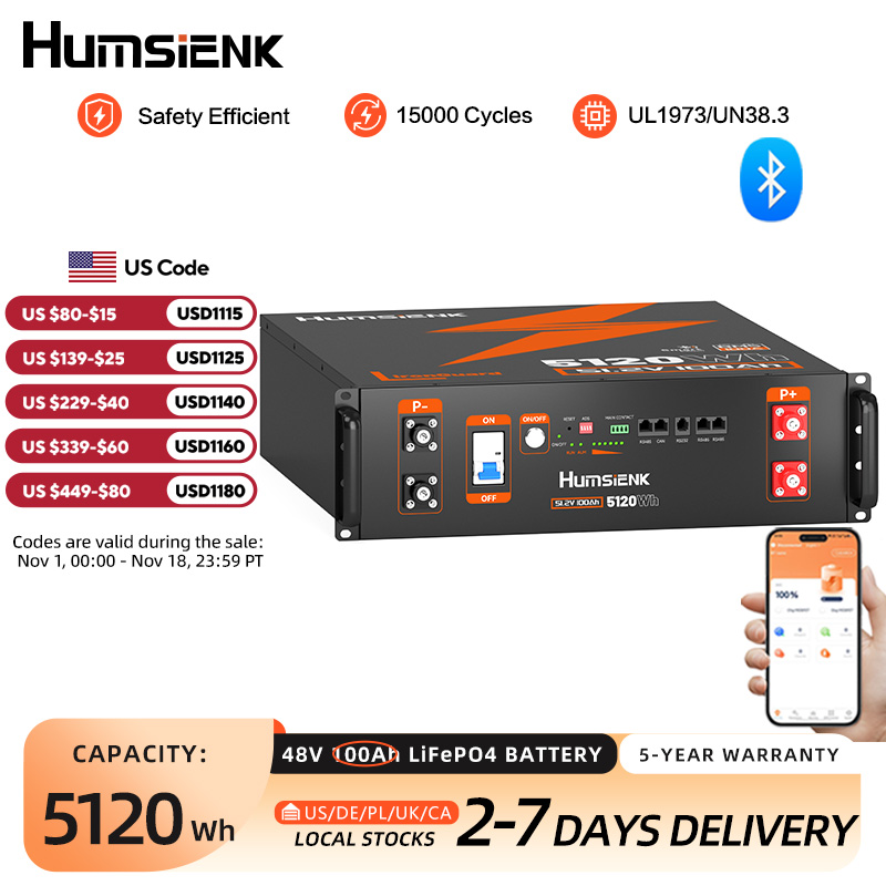 Lifepo4 48V 100Ah Server Rack - Batería LiFePO4 Humsienk de 48V 100AH