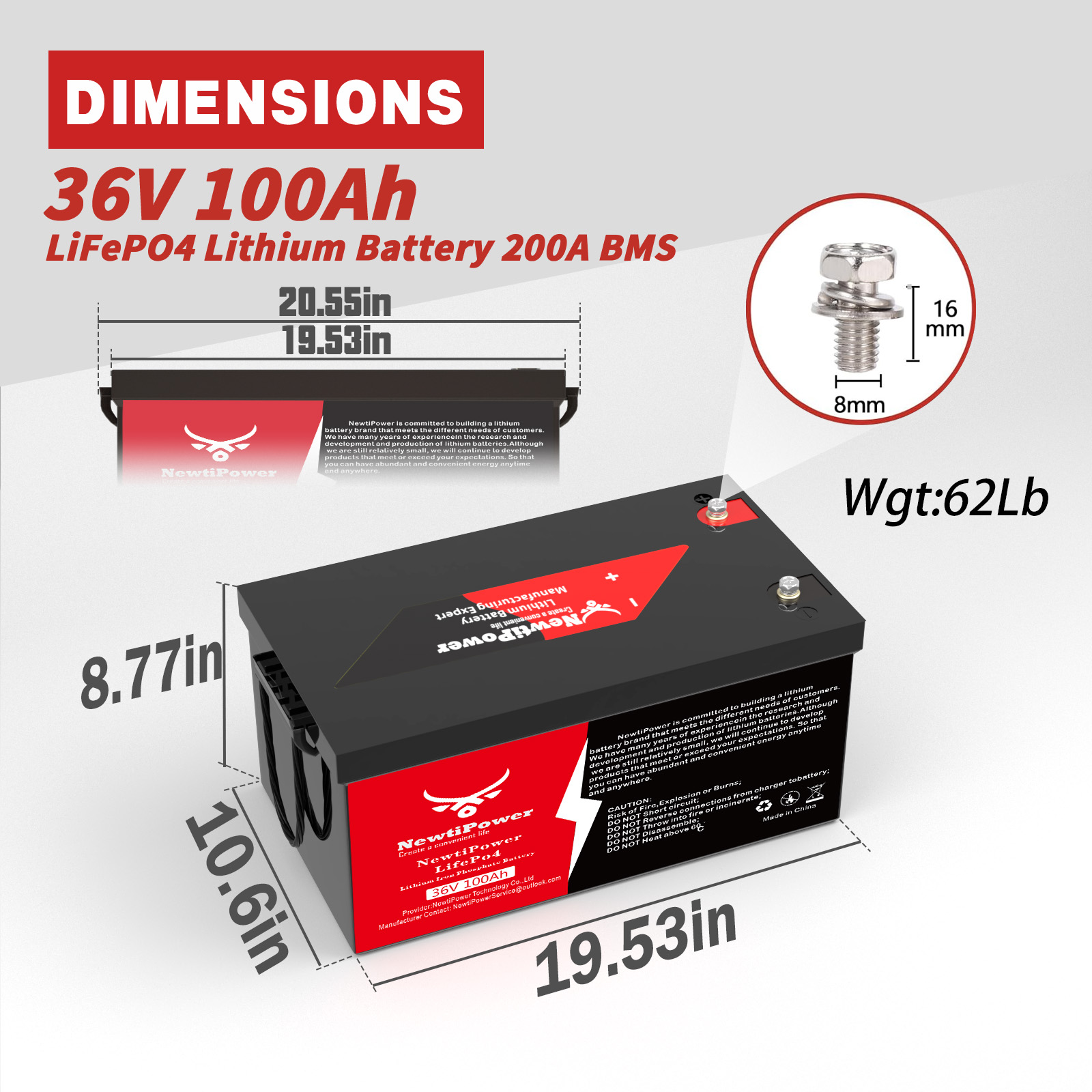 Lifepo4 Battery 36V 100Ah - Batería de Litio LiFePO4 de 36V