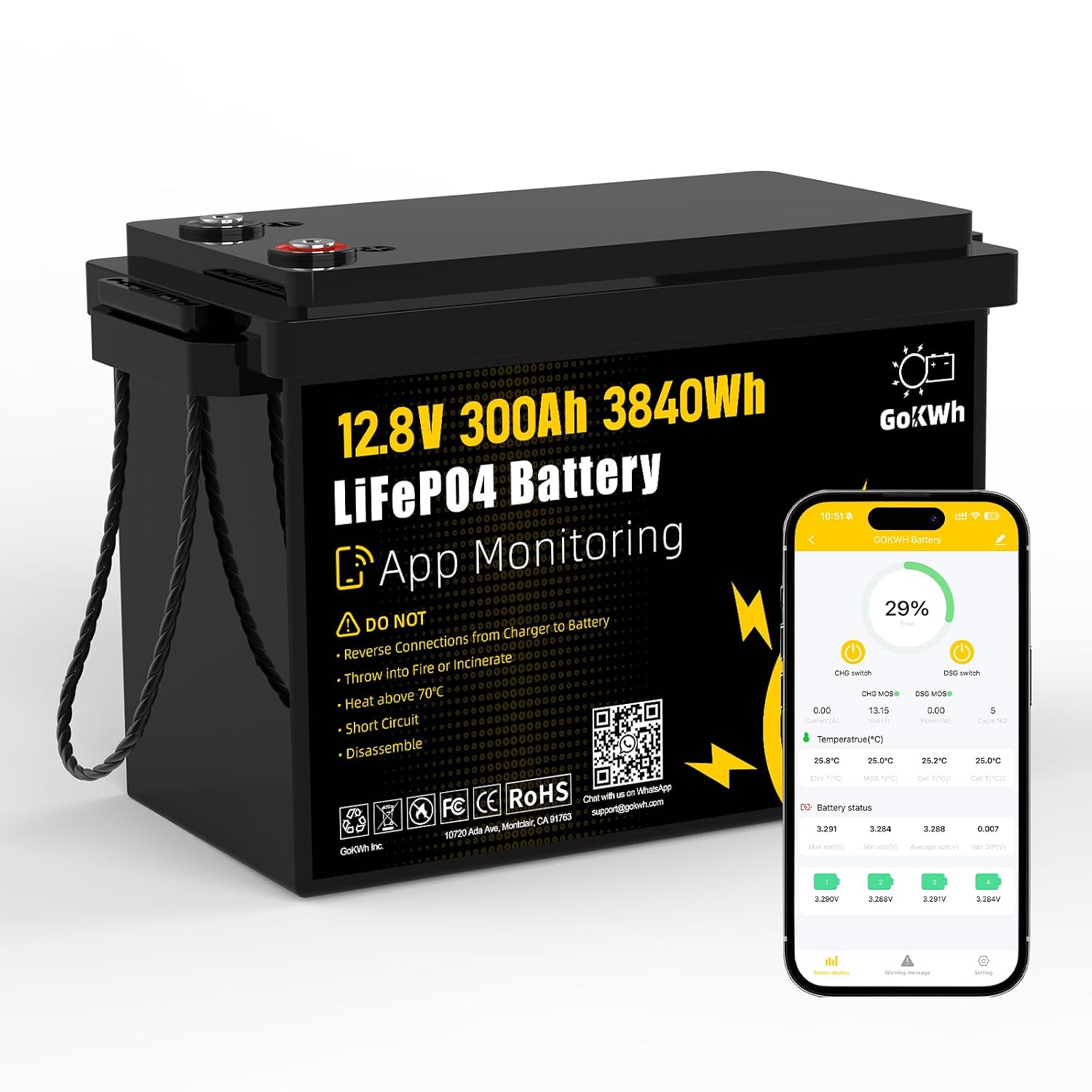 Lifepo4 12V 300Ah Deep Cycle - Batería LiFePO4 de 12V 300Ah con