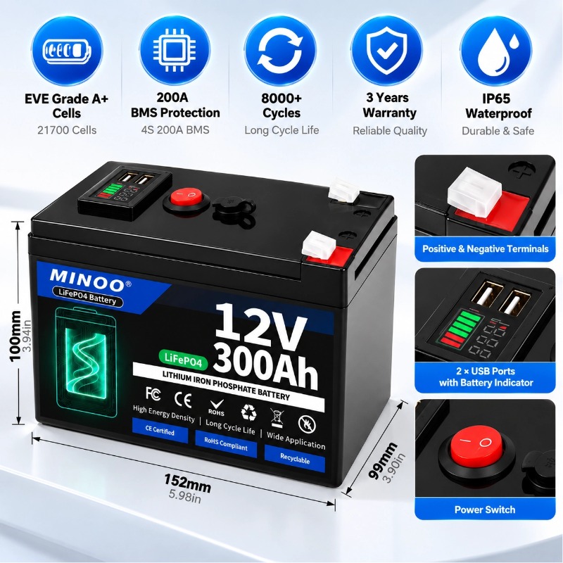 Batería LiFePO4 de 12V 300Ah,  - Lifepo4 12V 300Ah Deep Cycle reseña y precio