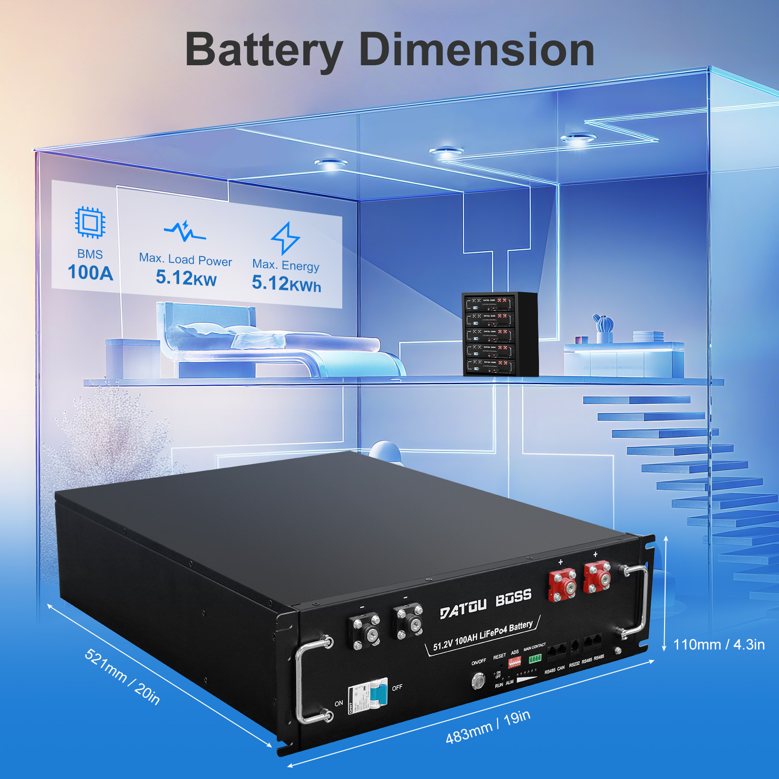 Batería de litio LiFePO4 DATOU - Lifepo4 48V 100Ah Server Rack reseña y precio