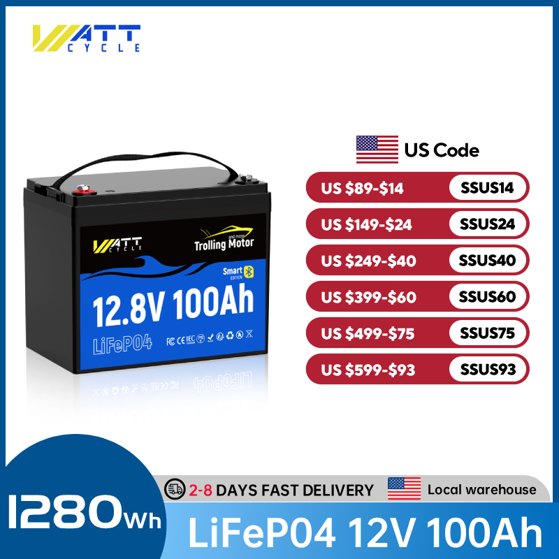 Batería LiFePO4 Wattcycle de 1 - 12V 100Ah Lifepo4 Bluetooth Bms reseña y precio