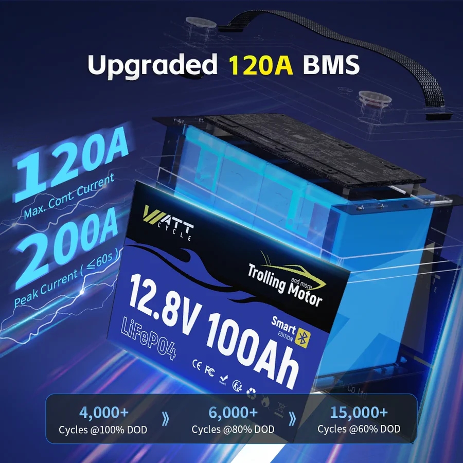 Batería LiFePO4 Wattcycle de 1 - 12V 100Ah Lifepo4 Bluetooth Bms reseña y precio